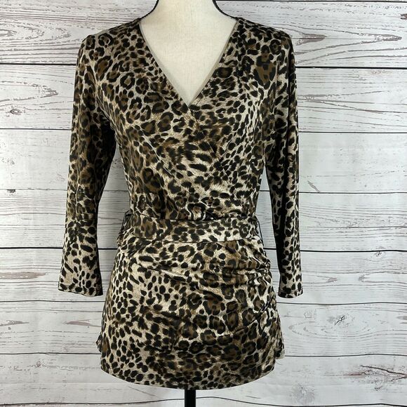 INC International Concepts Medium Ruched 3/4 Sleeve Stretch Belted Surplice Neck - Picture 1 of 8